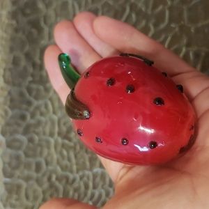 3 Vtg Murano Style Strawberry Hand Blown Art Glass Paperweight 3,5" big